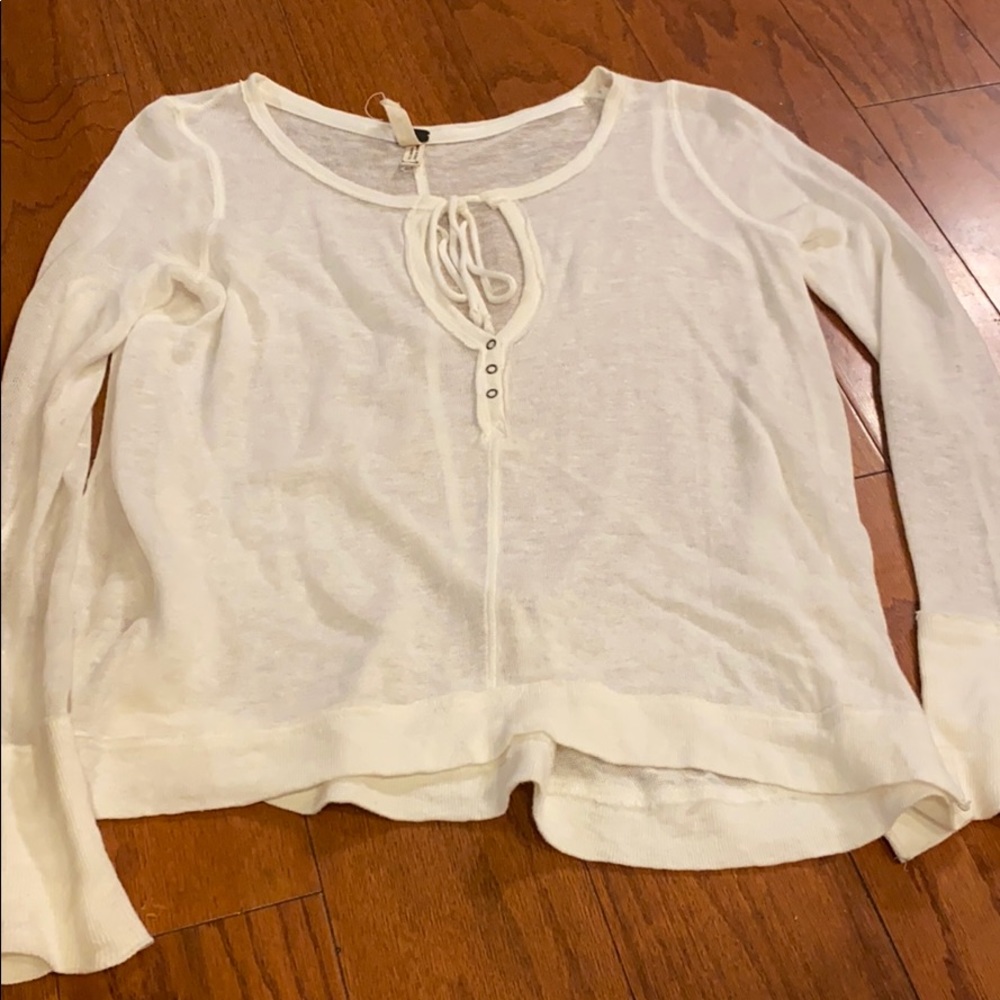 Free People sheer white tie up longsleeve